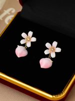 Sweet Simple Style Peach Flower Copper Zircon Drop Earrings 1 Pair main image 3