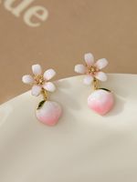 Sweet Simple Style Peach Flower Copper Zircon Drop Earrings 1 Pair main image 1