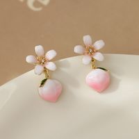 Sweet Simple Style Peach Flower Copper Zircon Drop Earrings 1 Pair sku image 1