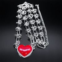 Hip-Hop Cool Style Heart Shape Stainless Steel ABS Pendant Necklace main image 4