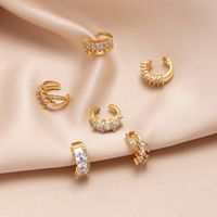 1 Pair Simple Style Geometric Inlay Copper Zircon 18K Gold Plated Ear Cuffs main image 1