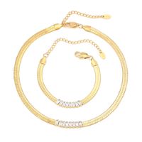 304 Stainless Steel 18K Gold Plated Elegant Glam Inlay Geometric Zircon Bracelets Necklace main image 1