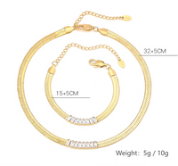 304 Stainless Steel 18K Gold Plated Elegant Glam Inlay Geometric Zircon Bracelets Necklace main image 2