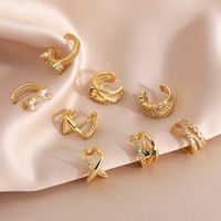 1 Pair Simple Style Geometric Inlay Copper Zircon 18K Gold Plated Ear Cuffs main image 1