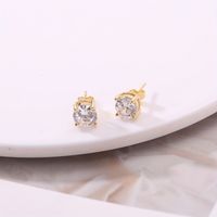 1 Pair Simple Style Round Inlay Copper Zircon K Gold Plated Ear Studs main image 5