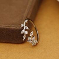 Wholesale Vacation Simple Style Leaves Copper Plating Inlay 18K Gold Plated Zircon Open Rings sku image 2