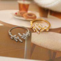 Wholesale Vacation Simple Style Leaves Copper Plating Inlay 18K Gold Plated Zircon Open Rings main image 6