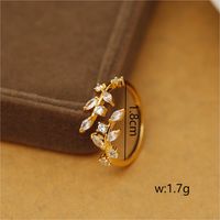 Wholesale Vacation Simple Style Leaves Copper Plating Inlay 18K Gold Plated Zircon Open Rings sku image 1