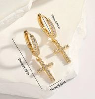1 Pair Elegant Glam Cross Round Star Handmade Inlay Copper Zircon K Gold Plated White Gold Plated Drop Earrings main image 3