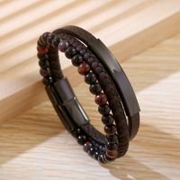Business Argyle Stainless Steel Pu Leather Natural Stone Beaded Knitting Men's Wristband sku image 3