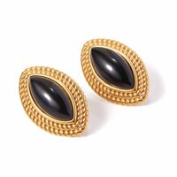 1 Pair IG Style Horse Eye Inlay 316 Stainless Steel  Agate 18K Gold Plated Ear Studs main image 6