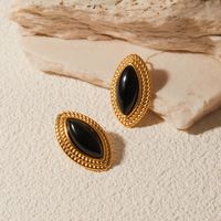 1 Pair IG Style Horse Eye Inlay 316 Stainless Steel  Agate 18K Gold Plated Ear Studs main image 7