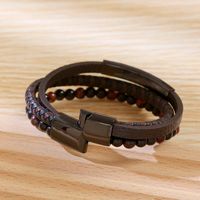 Business Argyle Stainless Steel Pu Leather Natural Stone Beaded Knitting Men's Wristband main image 6