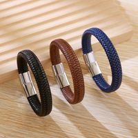 Casual Simple Style Geometric Stainless Steel Leather Braid Men's Bangle main image 1