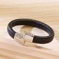 Casual Simple Style Geometric Stainless Steel Leather Braid Men's Bangle main image 6