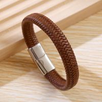 Casual Simple Style Geometric Stainless Steel Leather Braid Men's Bangle sku image 1
