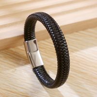 Casual Simple Style Geometric Stainless Steel Leather Braid Men's Bangle sku image 2