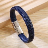 Casual Simple Style Geometric Stainless Steel Leather Braid Men's Bangle main image 4