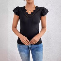 Women's T-shirt Short Sleeve T-Shirts Lace Simple Style Solid Color main image 2