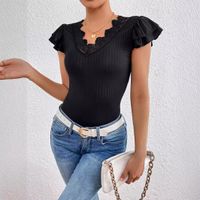 Women's T-shirt Short Sleeve T-Shirts Lace Simple Style Solid Color main image 3