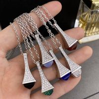 Copper 18K Gold Plated IG Style Commute Pyramid Inlay Zircon Pendant Necklace main image 1