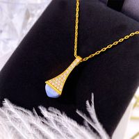 Copper 18K Gold Plated IG Style Commute Pyramid Inlay Zircon Pendant Necklace main image 3