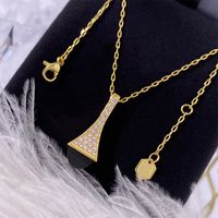 Copper 18K Gold Plated IG Style Commute Pyramid Inlay Zircon Pendant Necklace sku image 6