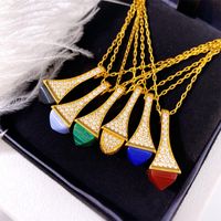 Copper 18K Gold Plated IG Style Commute Pyramid Inlay Zircon Pendant Necklace main image 7