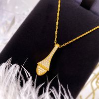 Copper 18K Gold Plated IG Style Commute Pyramid Inlay Zircon Pendant Necklace sku image 1