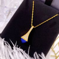 Copper 18K Gold Plated IG Style Commute Pyramid Inlay Zircon Pendant Necklace sku image 4