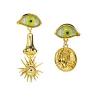 1 Pair Retro Luxurious Round Eye Plating Inlay Alloy Resin Rhinestones Pearl Gold Plated Drop Earrings sku image 3