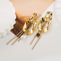1 Pair Retro Tassel Plating Inlay Alloy Rhinestones Pearl Gold Plated Silver Plated Drop Earrings main image 3
