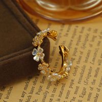 Wholesale Vacation Flower Copper Plating Inlay 18K Gold Plated Zircon Open Rings main image 4