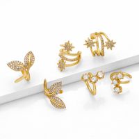 1 Pair Elegant Simple Style Leaf Star Copper Zircon 18K Gold Plated Ear Cuffs main image 3