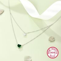 Sterling Silver White Gold Plated Vacation Simple Style Heart Shape Artificial Gemstones Double Layer Necklaces main image 3