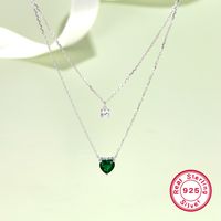 Sterling Silver White Gold Plated Vacation Simple Style Heart Shape Artificial Gemstones Double Layer Necklaces main image 1
