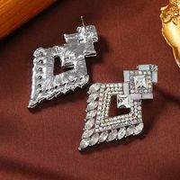 1 Pair Elegant Glam Rhombus Alloy Rhinestones Silver Plated Drop Earrings main image 3