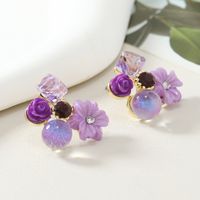 1 Pair Casual Vacation Flower Plating Alloy Rhinestones Ear Studs main image 3