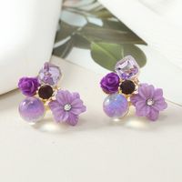 1 Pair Casual Vacation Flower Plating Alloy Rhinestones Ear Studs main image 4
