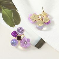 1 Pair Casual Vacation Flower Plating Alloy Rhinestones Ear Studs main image 5