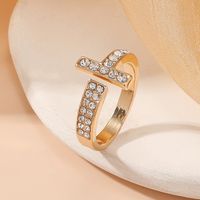Wholesale Jewelry Elegant Geometric Solid Color Alloy Rhinestones Gold Plated Asymmetrical Inlay Rings main image 4