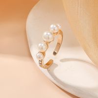 Wholesale Jewelry Elegant Geometric Alloy Pearl Gold Plated Inlay Open Rings main image 3