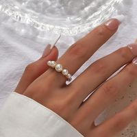 Wholesale Jewelry Elegant Geometric Alloy Pearl Gold Plated Inlay Open Rings main image 1