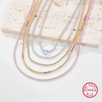 Sterling Silver White Gold Plated Gold Plated British Style Geometric Solid Color Inlay Artificial Gemstones Artificial Diamond Necklace main image 3
