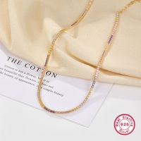 Sterling Silver White Gold Plated Gold Plated British Style Geometric Solid Color Inlay Artificial Gemstones Artificial Diamond Necklace main image 7