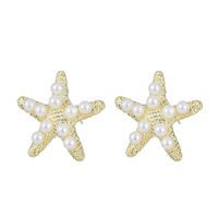 1 Pair Simple Style Starfish Inlay Alloy Artificial Pearls 14K Gold Plated Ear Studs main image 3