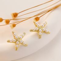1 Pair Simple Style Starfish Inlay Alloy Artificial Pearls 14K Gold Plated Ear Studs main image 4