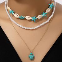 Beach Tortoise Synthetic Resin Shell Beaded Women's Three Layer Necklace Necklace sku image 2
