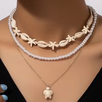 Beach Tortoise Synthetic Resin Shell Beaded Women's Three Layer Necklace Necklace sku image 1