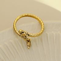 Wholesale Vacation Simple Style Dragon Copper Inlay 18K Gold Plated Zircon Open Rings main image 5